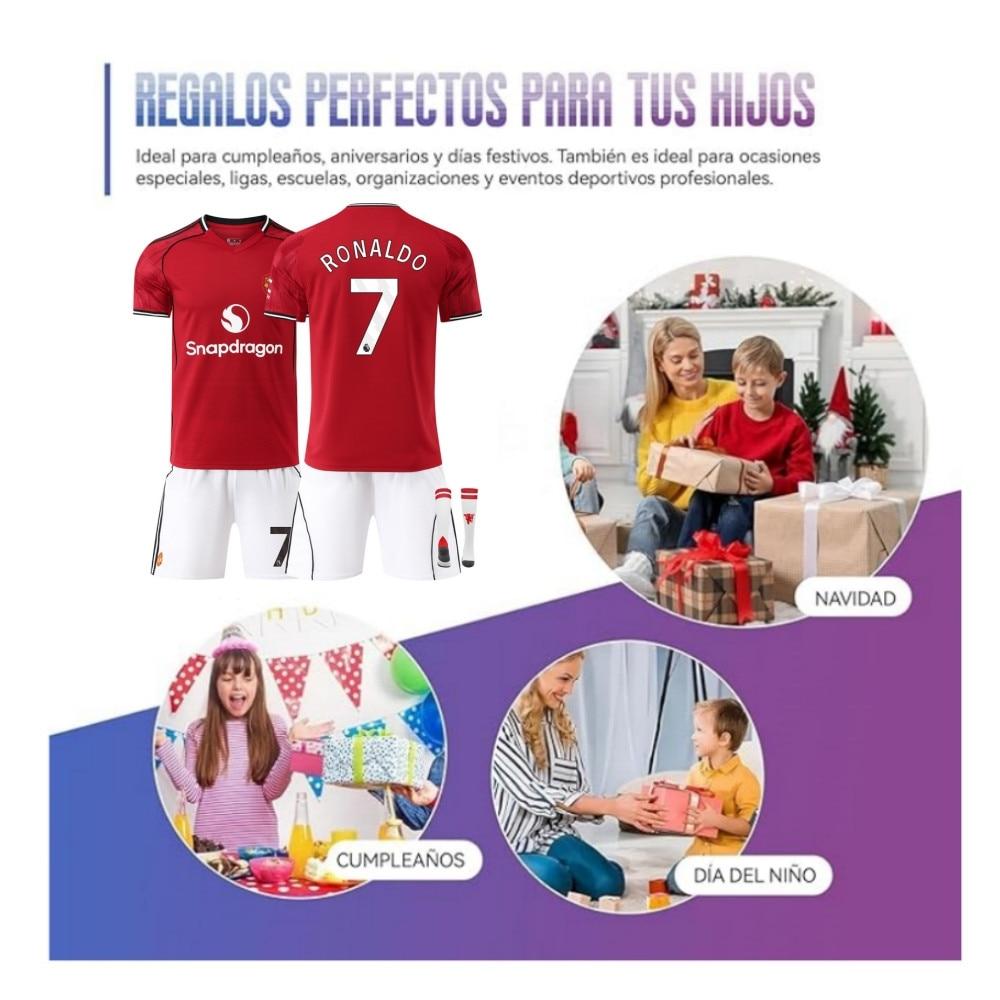 Man Utd Ronaldo 7# Dětský fotbalový dres Set 150-160cm Červený Polyester Sportovní oblečení