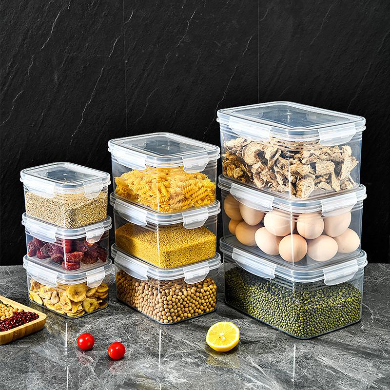 Refrigerator Fruit Vegetable Drain Storage Box, Airtight Lidded Plastic Fresh-Keeping Container, Freezer & Kitchen Food Organizer Bin