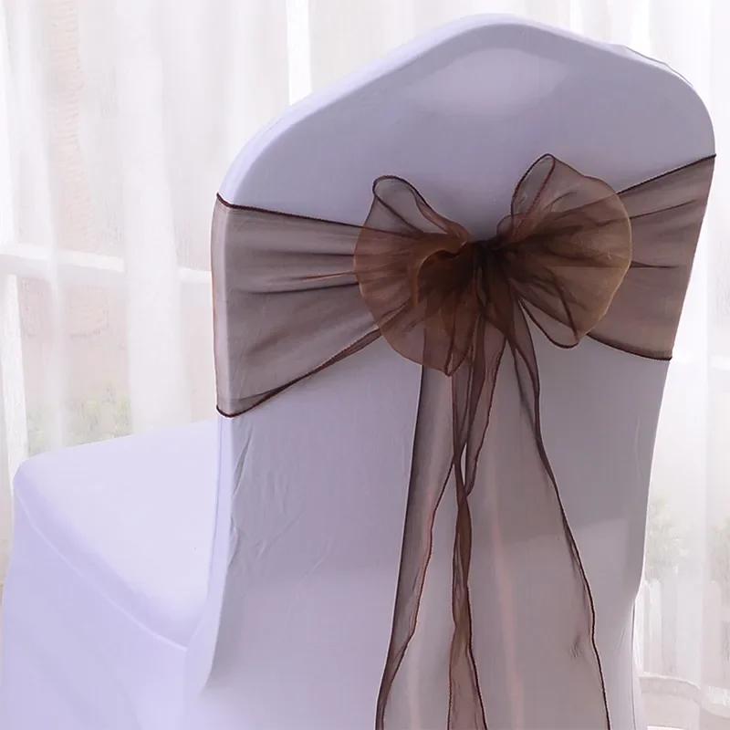 50pcs/100pcs Wedding Chair Sash Ties Crystal Organza Chair Bow Sash Knots For Party Event Banquet Decoration