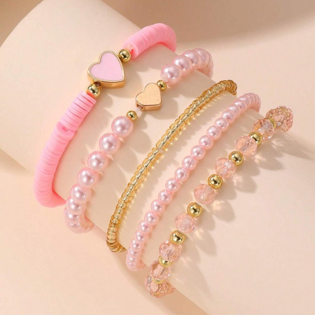 

Детский богемный набор браслетов дружбы из бисера - 5 регулируемых, красочных медных браслетов. розовый