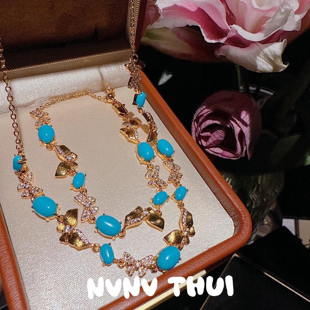 Jewelry, Point Diamond Beads, Gold Abacus, Smart Pendant, Necklace, Dinner Haute Couture Brushed Butterfly, Turquoise Bracelet.