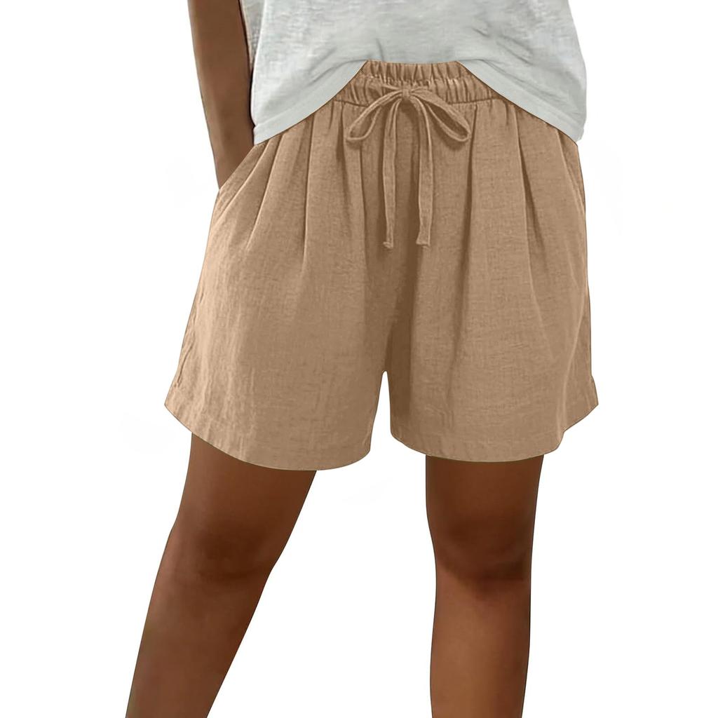 Damen Bermudashorts Mit Taschen Kordelzug Elastischer Bund Leinen-Shorts Lässige Strandurlaub Sommerkleidung