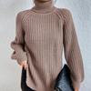 Autumn and Winter Chic Knitwear Mid-length Raglan Sleeves High Lapel Split Sweater Ladies