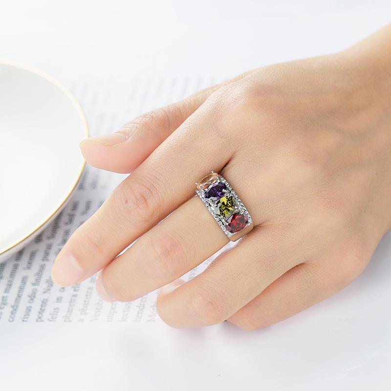 Classic Geometric Silver Color Stackable Round Multicolor AAA Zircon Rainbow Rings for Women Best Lover Gift