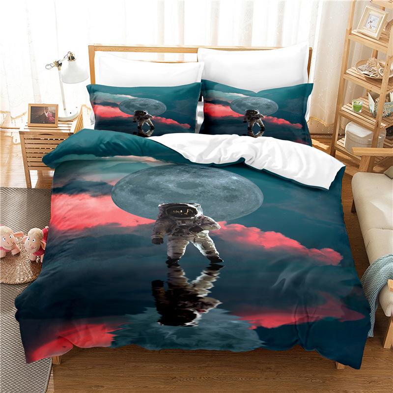3D Astronaut King Queen Duvet Cover Cartoon Galaxy Universe Bedding Collection For Kids Boys Girls Outer Space Soft 23Pcs Quilt Cover