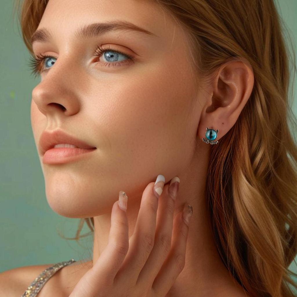 Vintage Sex Demon Eyes Stud Earring S925 Sterling Silver Oxidized Halloween Earrings