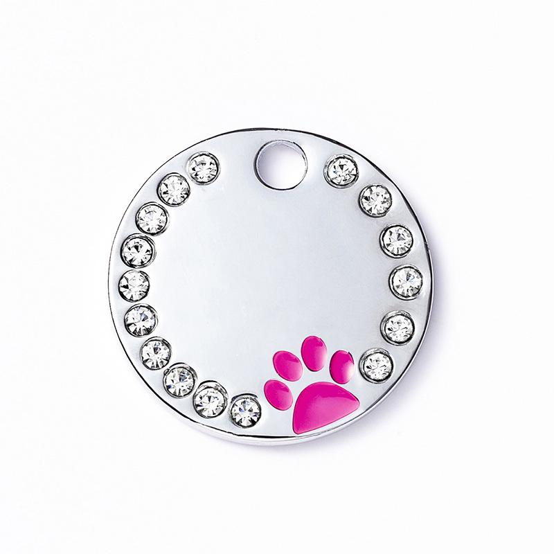 Rhinestone Solid Zinc Alloy Pet ID Tag Crystal Dog Collar Tag Colorful Paw Print Laser Engraved Pet Name Plate for Cats/Dogs