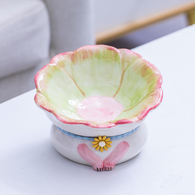 Slant Mouth Feeding Protection Cervical Bowl Flower Cat Bowl Ceramic Cat Food Bowl Cat Feeding Water Pet Cat Supplies