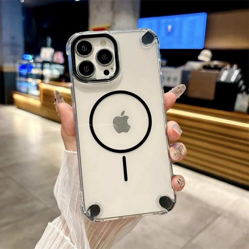 Luxury Transparent Magnetic For Magsafe Case For iPhone 16 15 11 12 13 14 Pro Max Plus Armor Shockproof Soft Silicone Cover