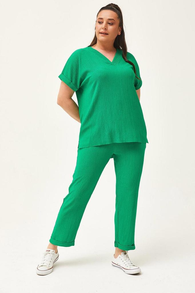 Damenmode Übergröße Trainingsanzug Set Plus Size Capri Grün Trainingsanzug Set