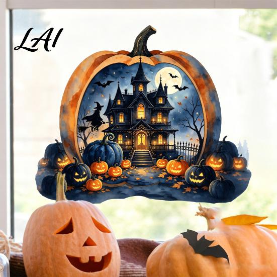 Outdoor Balcony Window Stickers Halloween Pumpkin Haunted House Static Stickers Waterproof PVC Castle Decals Decals Removable Clings for Home Glass
