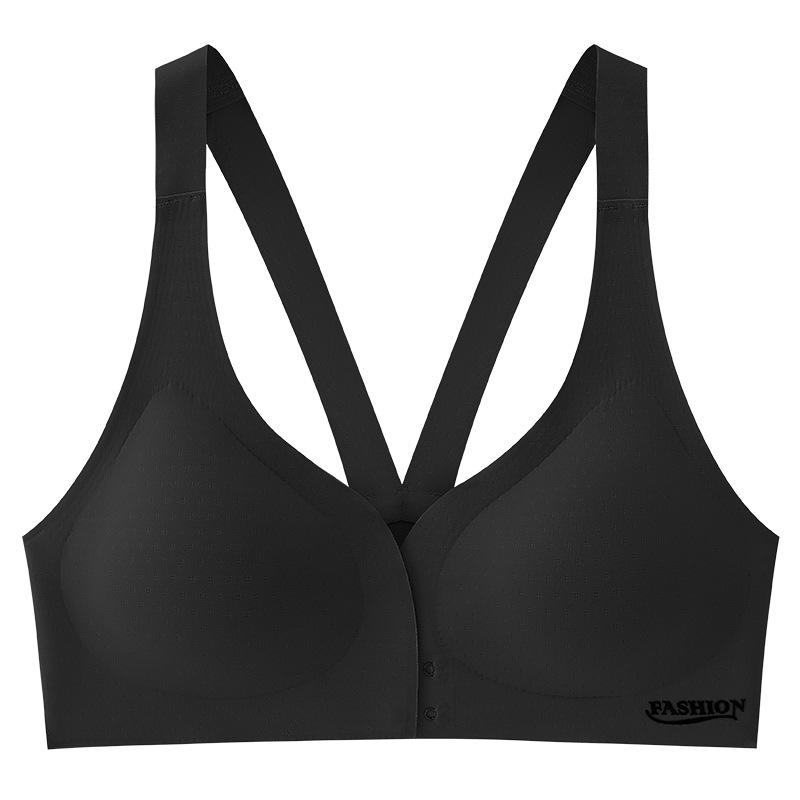 

M8 Бесшовный спортивный бюстгальтер из ледяного шелка с застежкой спереди - Сексуальная поддержка груди и боков с красивым дизайном спины M (36-52 kg) 32ABC чёрный