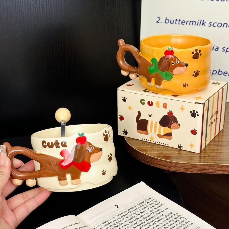 European-style Cartoon Dachshund Ceramic Coffee Cup Home Dessert Tea Cup Cute Mug Women Birthday Gift Water Mug Home Decoration