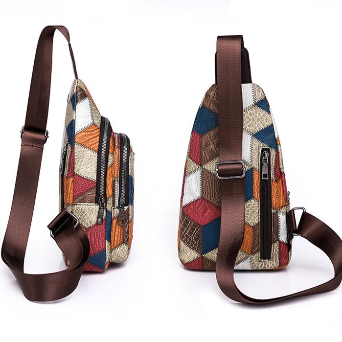 Breast Splice Bag Female New Fashion One-shoulder Bag Small Bag Print Trend Casual Soft Leather Slant Cross Bag Women