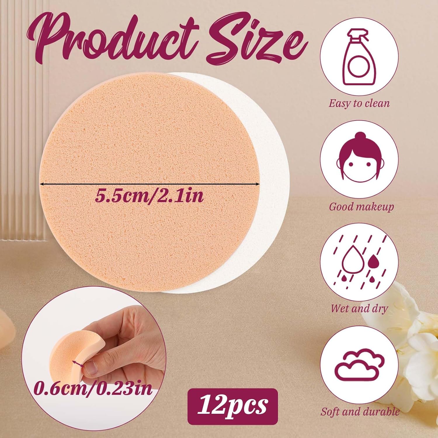 12 Pcs Round Makeup Sponges for Foundation Round Foam Pad Powders Blender Facial Powders Puff Cosmetic Sponge for Liquid Foundation Cream Powdes