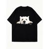Oversized T Shirt Black Westie Dog Print Casual Wear for Women Everyday Outfit Streetwear Fashion Statement Top