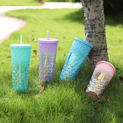 YAKINO Starbucks International Limited Holiday Straw Tumbler - Flakes, Double-Layered 710ml Gradient Purple Tumbler with Lid, Double-Layer Insulation,