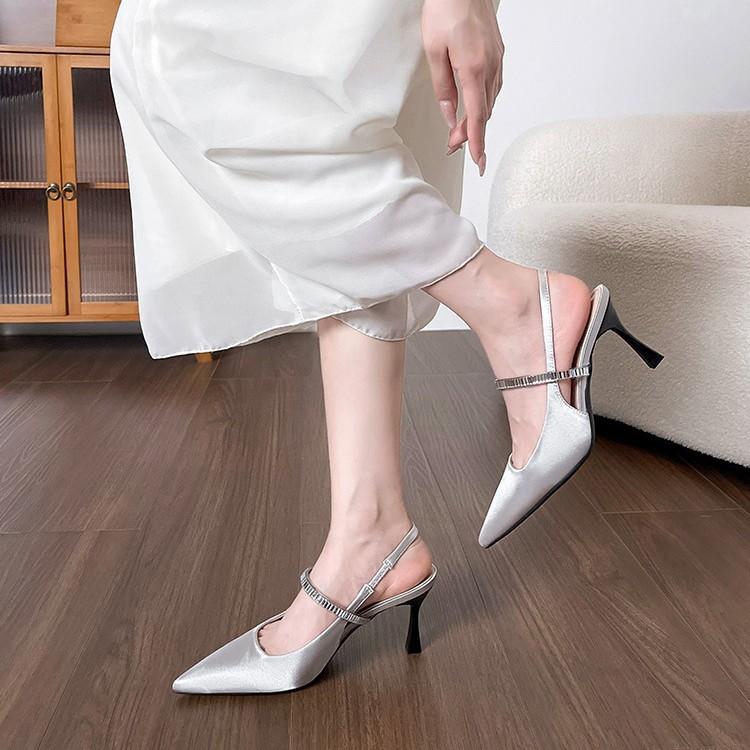 

2025 spring back empty black bag head sandals temperament summer high heels not tired feet outside wear design sense single shoes 40