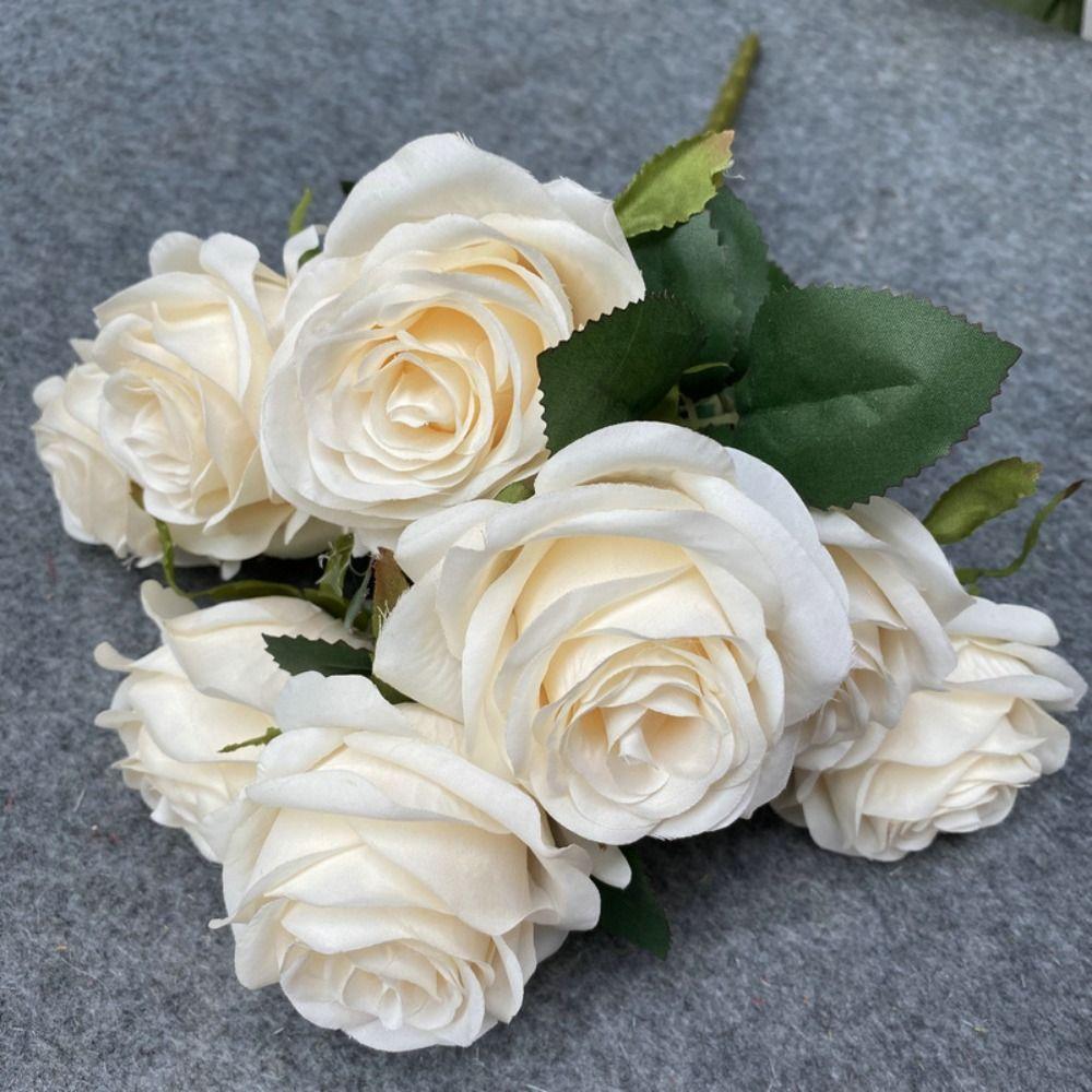 9 Heads Rose Bouquet Retro Style Realistic Design Simulated Flowers Multi Head Colorful Blooms Wedding Decoration