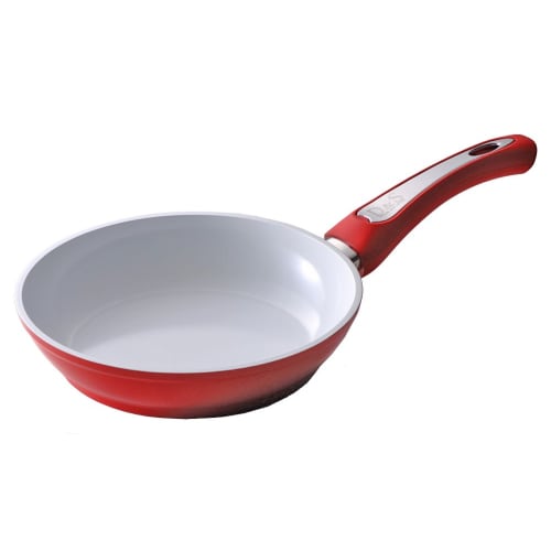 D&S 20cm Induction Compatible Forged Aluminum Frying Pan, White/Red, Ceramic Coating, DSFF20-WHRE
