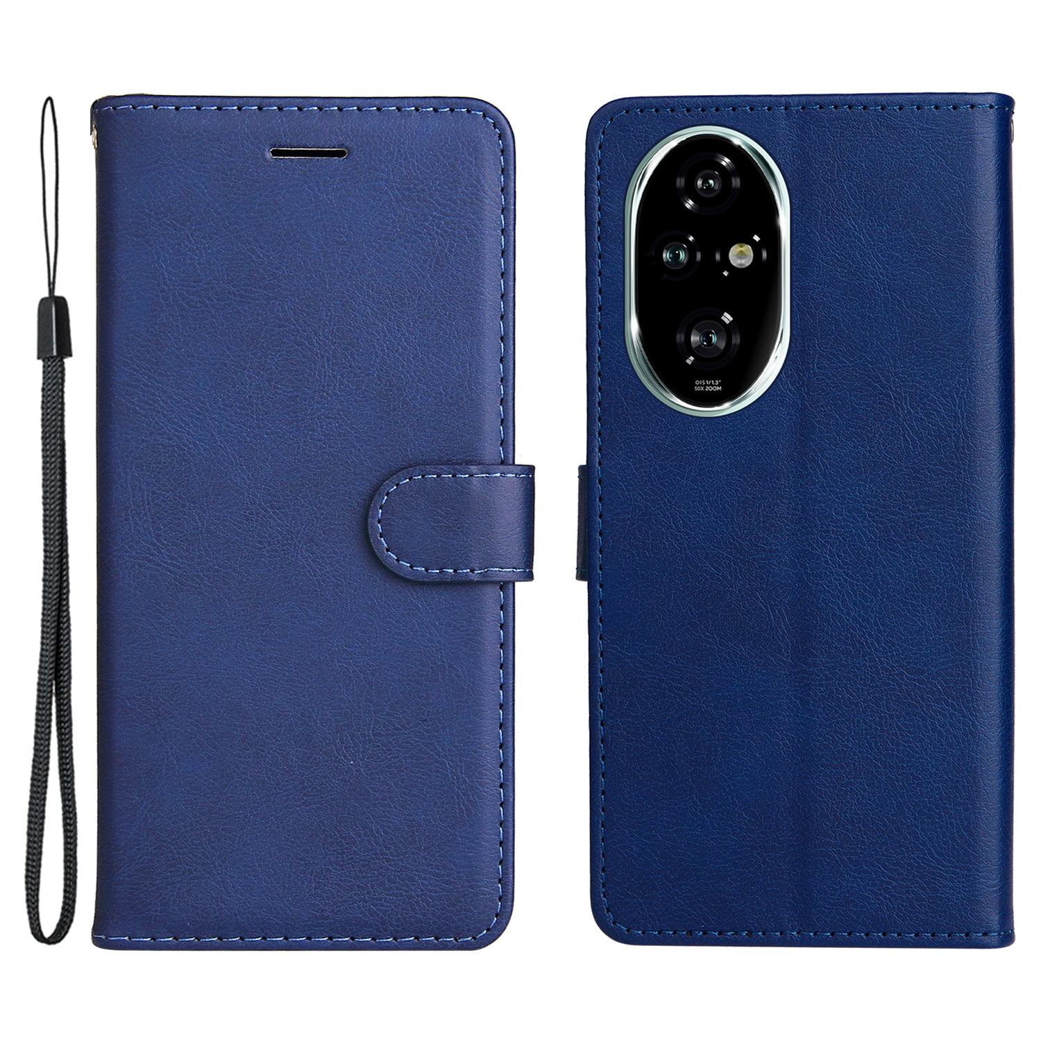 

For Honor 200 Pro 5G Case Solid Color Leather Mobile Cover Wallet Stand with Strap Blue