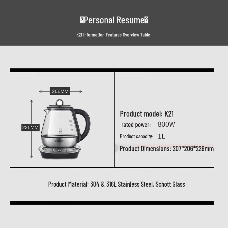 Buydeem K21 Multi-functional Glass Health Kettle CN plug (adapter included)