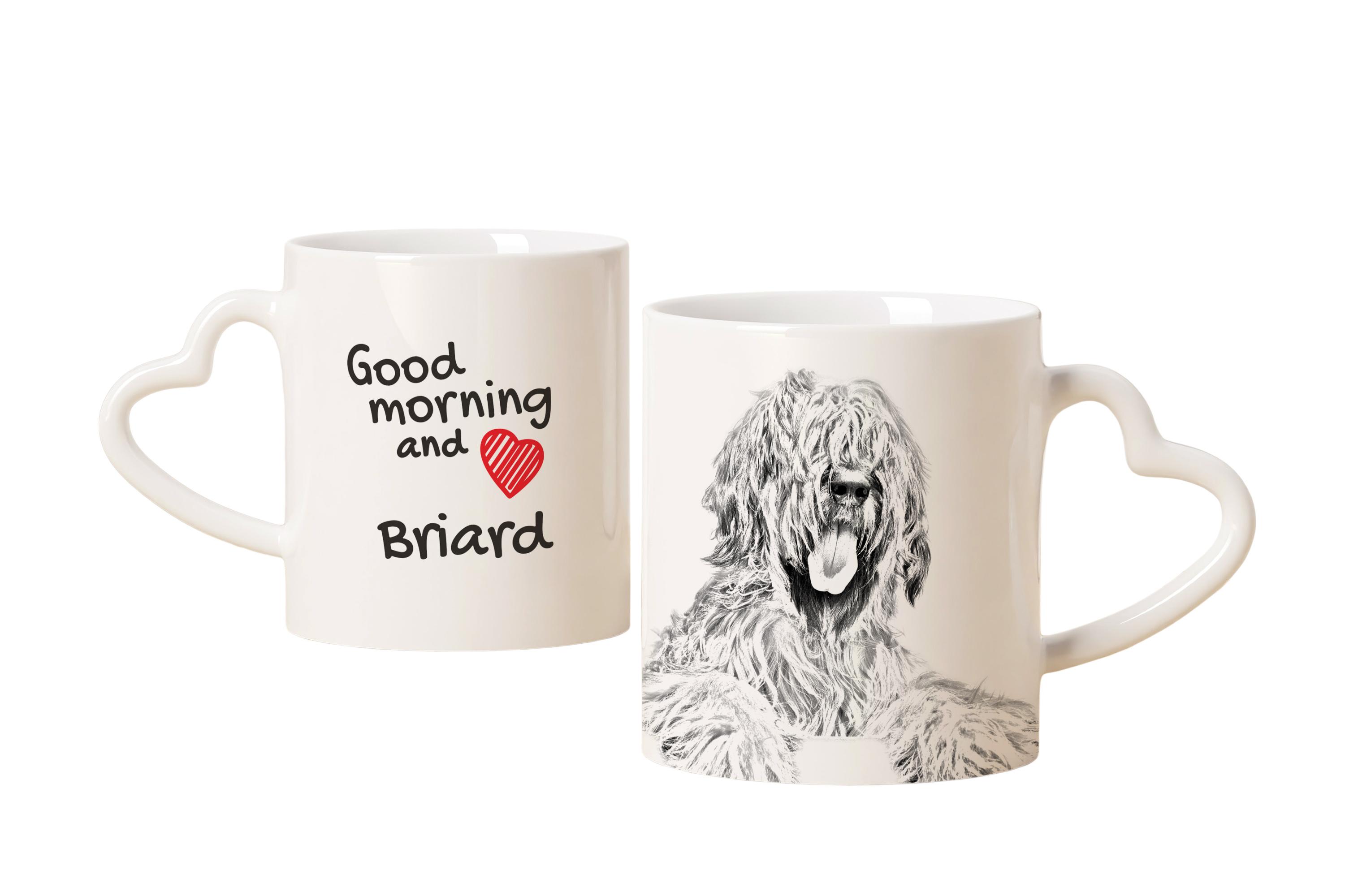 

Briard, Berger de Brie - cup with a dog, adorable cup with a heart-shaped handle, universal gift from the Art-Dog brand білий