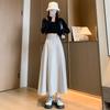 Jupe longue évasée taille haute abricot pour femme - Coupe petite, drapé amincissant pour le printemps à l'hiver 2026