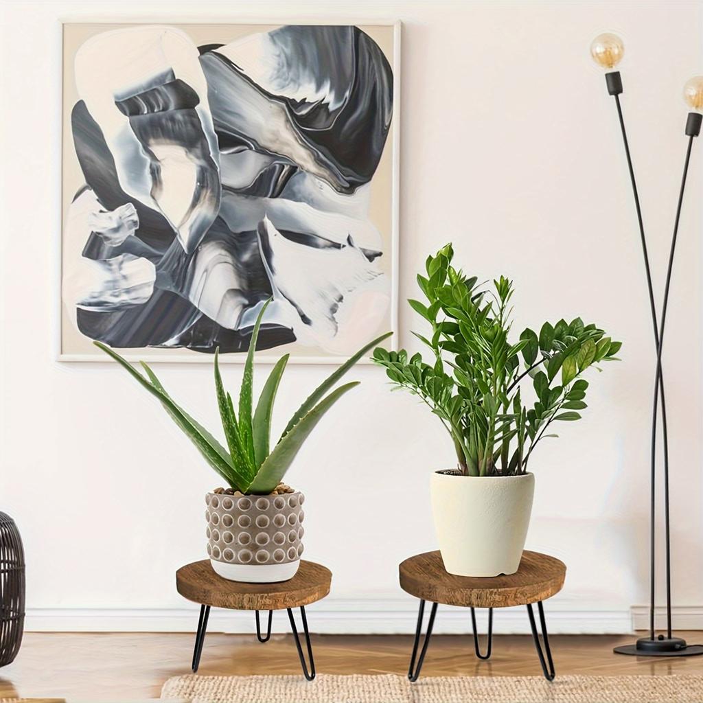 Wooden Plant Stool for Both Indoor,Outdoor Use,Featuring a Mid Century Design Suitable for Modern Plants.This Low,Short Planter Stand Combines Boho