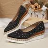 Sequin Cloth Glitter Decoration Wedge Heel Pumps Women 2025 Autumn Pointed Toe High Heel Loafers Casual Soft Sole Shoes