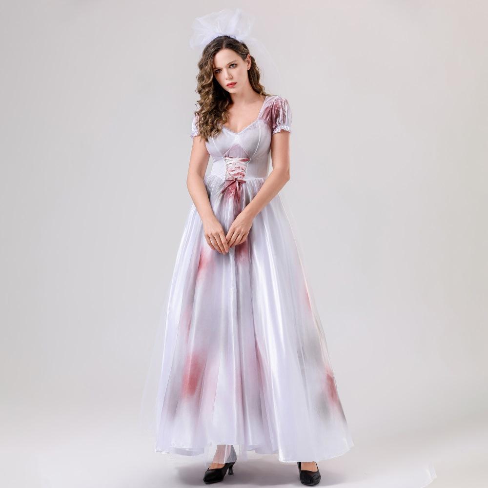New Adult Female Halloween Ghost Bride Dress Masquerade Ball Stage Performance Dress