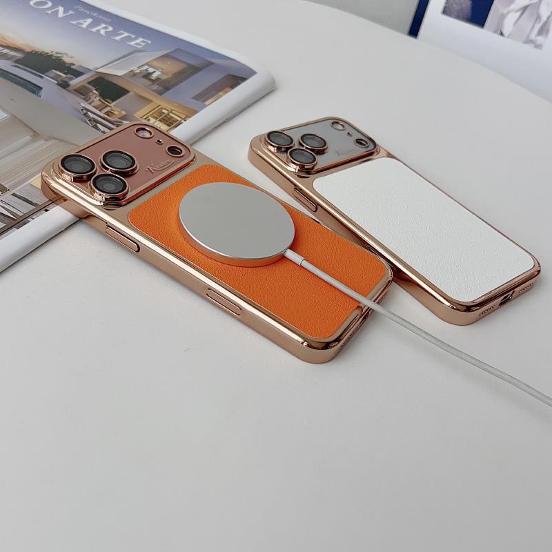 For MagSafe 6D Plating Soft TPU Artificial Leather Phone Case For iPhone 17 Pro Max 15 14 13 16 Pro Max Shockproof Back Cover