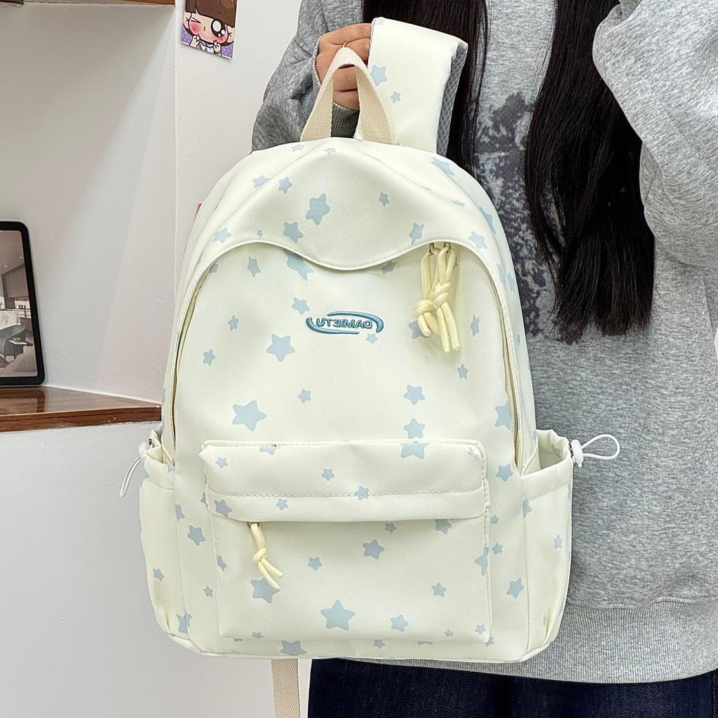 Schoolbag College Style School Bag Junior High School Girls ins Girls Heart Stars Large Capacity Simple Versatile High Value Backpack