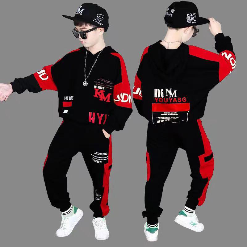 Spring Autumn Children Hooded Sweatshirt + Sweatpants Set Boy Letter Print Casual Sports 2-piece Suit Kids Hoodie Sportswear