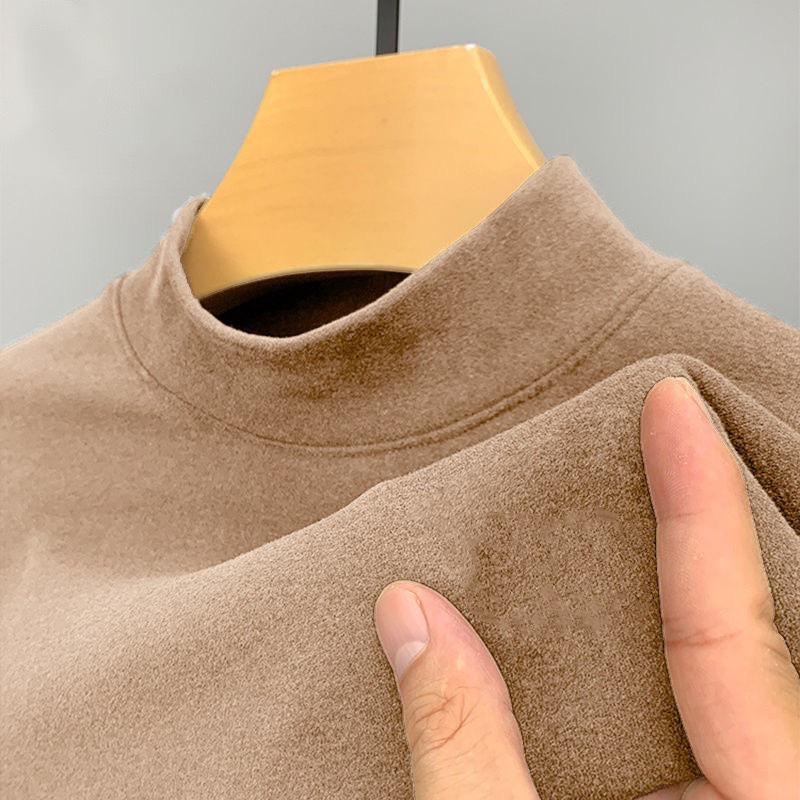 T-shirt à manches longues et col mi-haut pour homme, automne/hiver, coupe slim de style coréen, velours allemand, pour les personnes d'âge moyen et les jeunes.