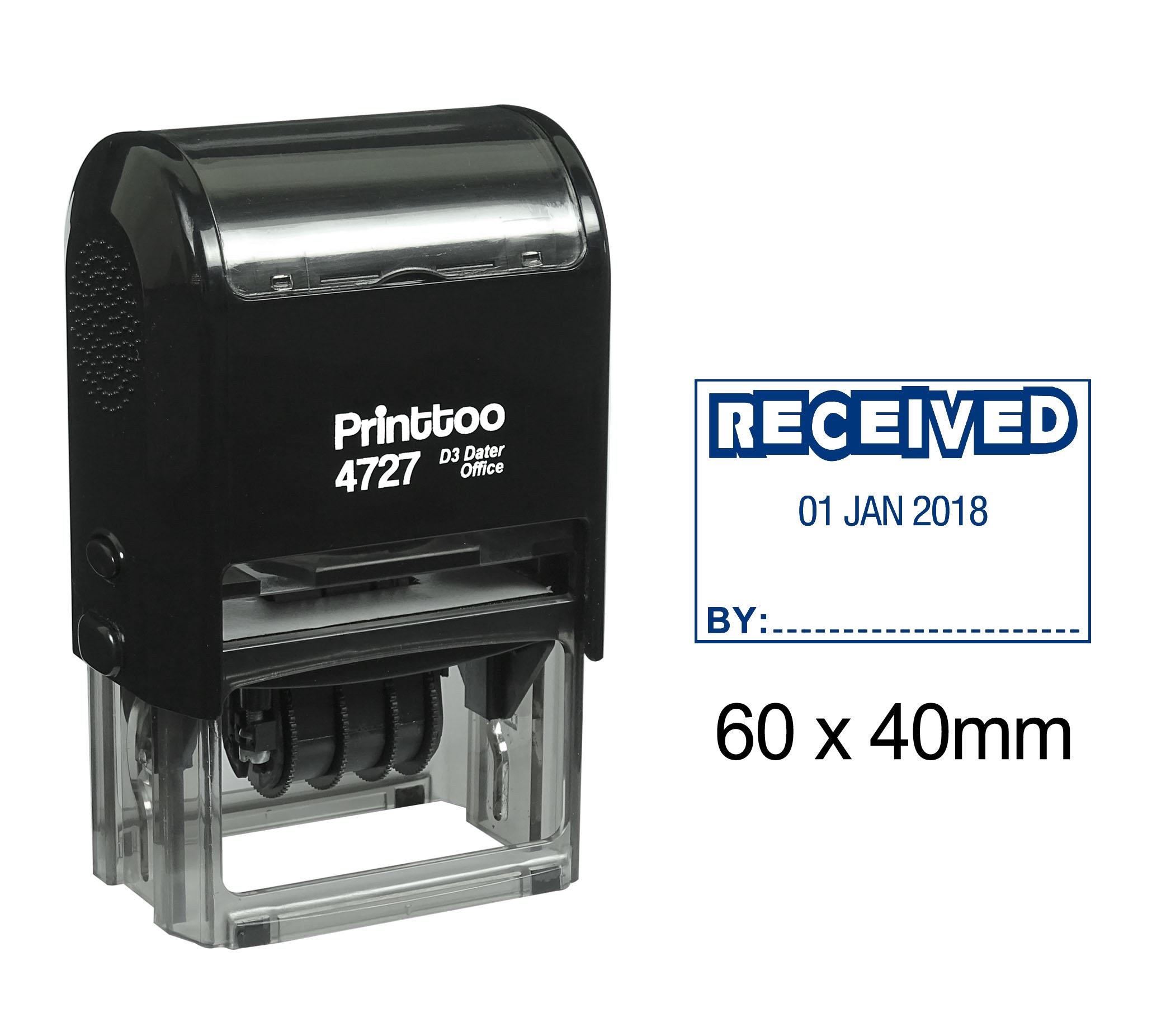 

Printtoo Dater Stamp Self Inking With Received By Text Date Rubber Stamp Office 60 mm x 40 mm.(Approx) синій