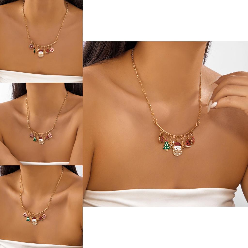 Christmas Tree Santa Snowflake Pendant Necklace With Alloy Chain For Women Holiday Jewelry