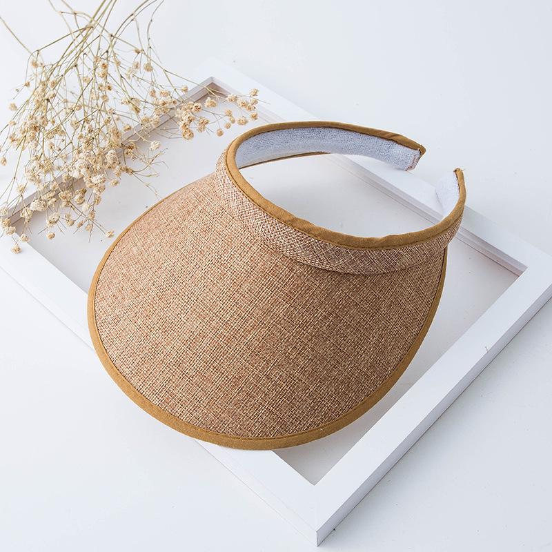 My Extreme Outdoor Activities Women's Dark Brown Summer Weave Straw Empty Top Beach Cap Clip-On Large Wide Brim Uv Protection Breathable Sun Visor Hat Girl Hat