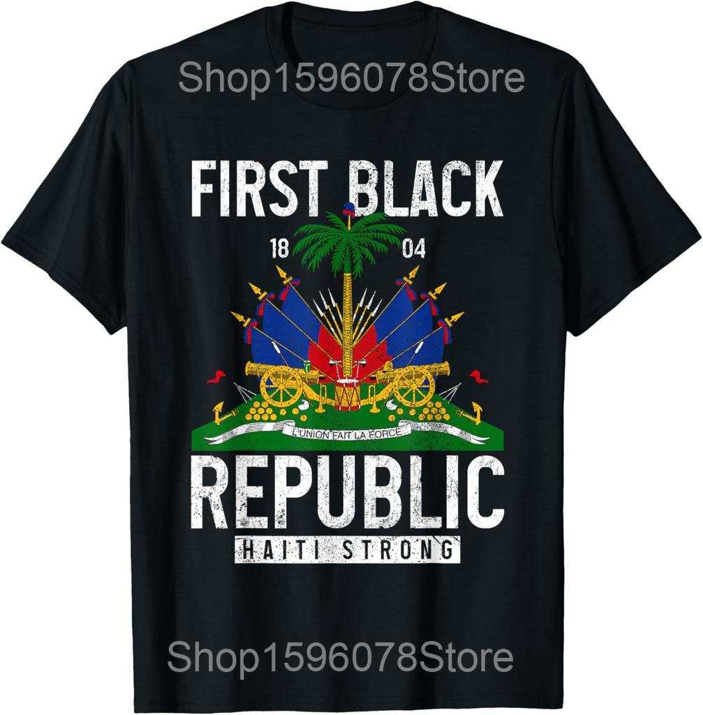 Lustiges Haiti Haitianische Flagge Karibik Souvenir T-Shirts Baumwolle Humor Streetwear T-Shirt Kurzarm Unisex Lockere Kleidung