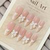 10pcs French Pearl Heart Bow Pink Handmade Fake Nails Medium Length Press On Nails For Women