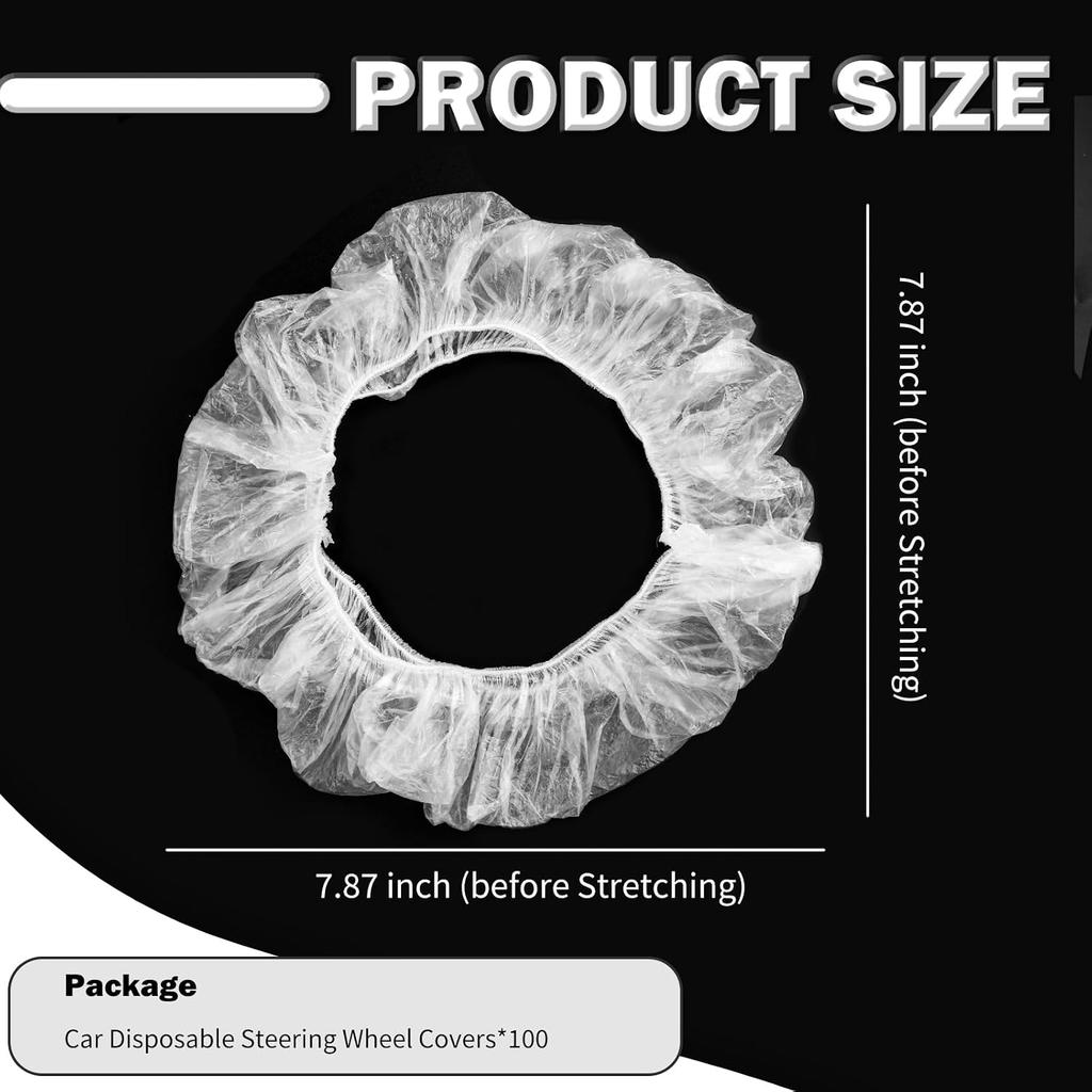 100PCS Car Disposable Steering Wheel Covers,Plastic Steering Wheel Cover Provides Protection with Elastic Band Design,Essential Disposable Car