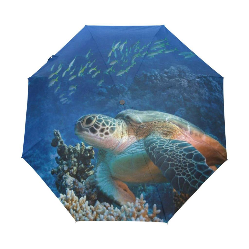 Ocean Sea Turtle Folding Rain Sun Umbrella Sea Creatures Travel Umbrellas Compact Lightweight Windproof for Teens Adults Kids
