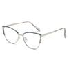 European and American metal cat eye glasses frame fashion trend personalized decoration diamond-encrusted flat glasses color-changing anti-blue glass