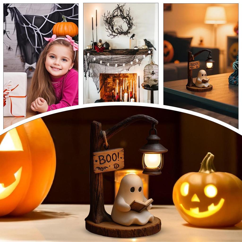 Halloween Ornament Gifts Cute Ghost Reading Book Lamp For Bedroom Study Room Ghost LED Night Light Creative Decor Prop