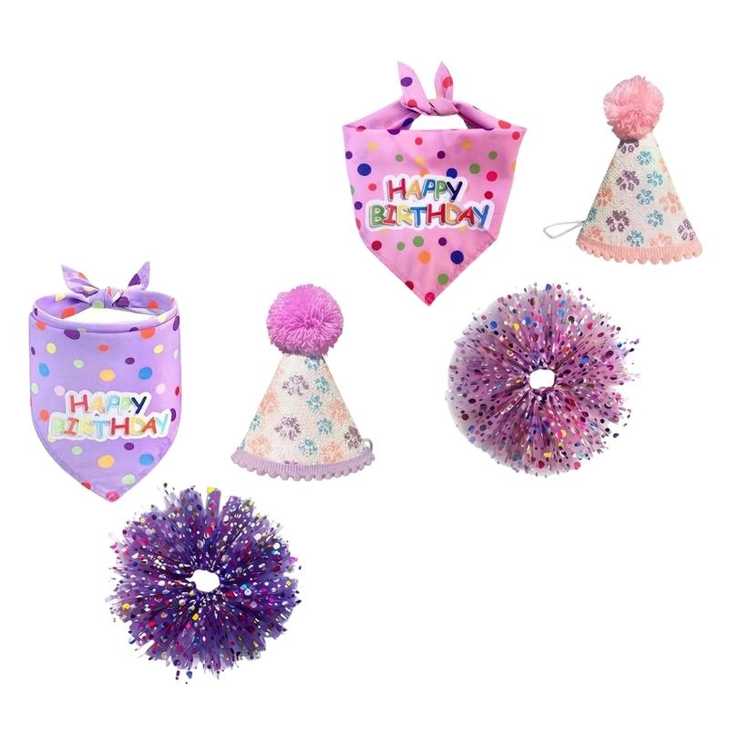 Fashion Meshes Dog Dress And Birthday Hat Outfit Bandana Scarfs Dog Birthday Make Up Supply For Special Occasions