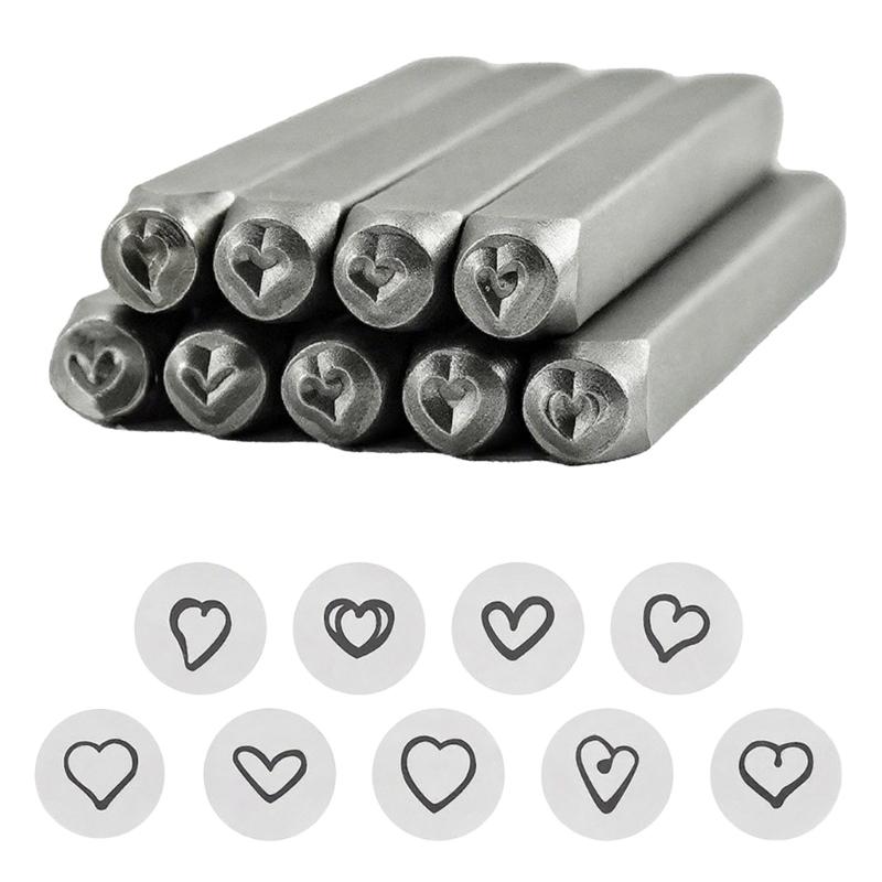 

Fashionable Heart Shaped Sturdy Steel Stamp Set 9 Pieces 3MM Steel Accessory for Jewelry Making and Leather Projects 1