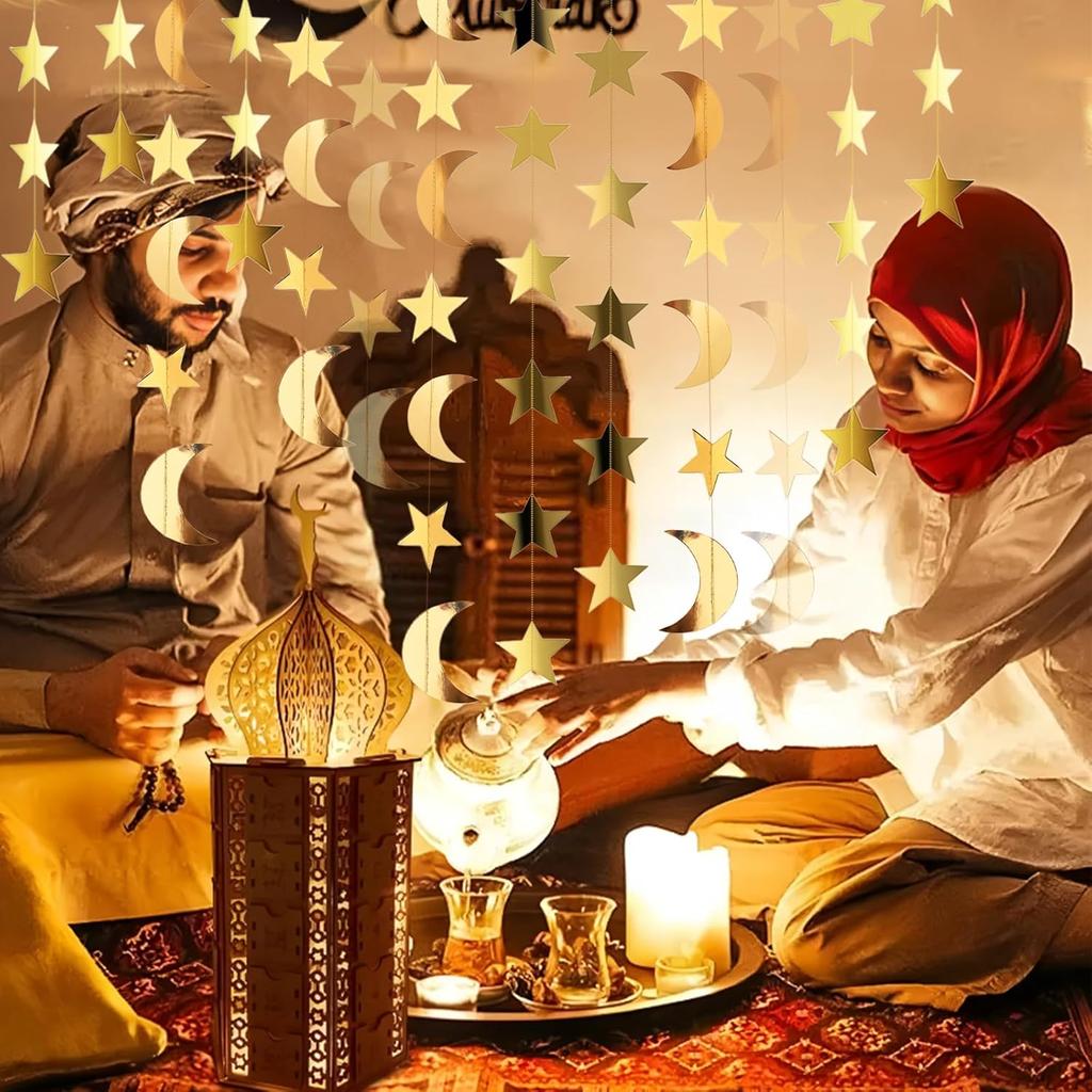 Gold Moon and Stars Decor Star Garland Decorations Hanging Twinkle Little Star Birthday Baby Shower Graduation Starry Night EID Ramadan Muburak