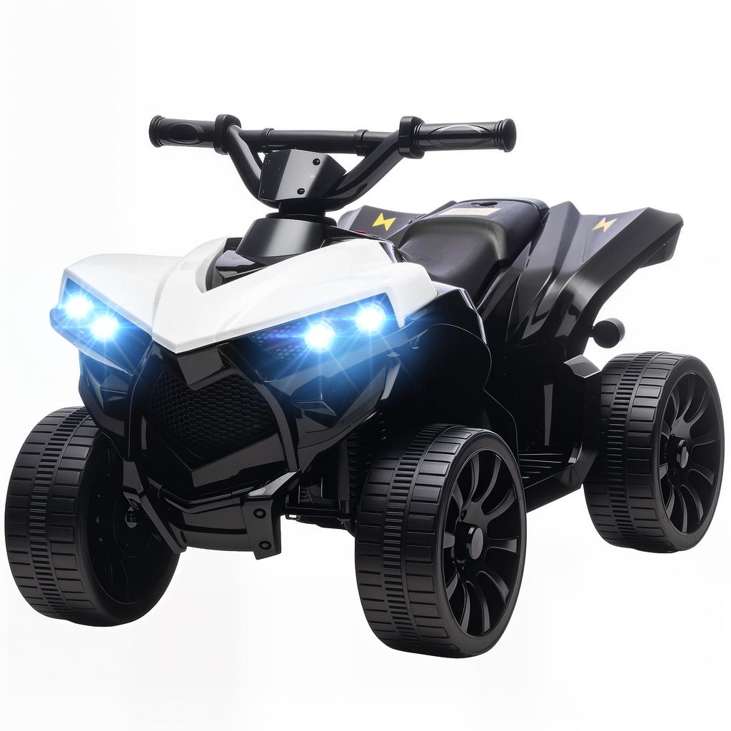6V Kids ATV, 4 Wheeler Electric Ride on Car with Music and LED Headlights, for Ages 18-56 Months Boys and Girls, White