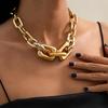 Vintage Punk Hip Hop Thick Chain Collarbone Necklace with Metal Buckle for Women