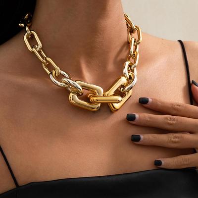 Vintage Punk Hip Hop Dicke Kette Schlüsselbein Halskette mit Metallschnalle für Damen